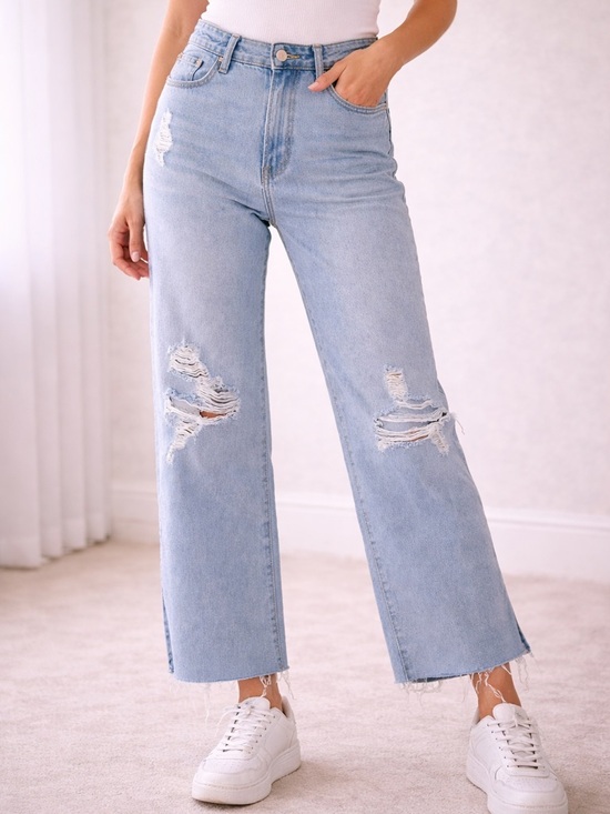 Kensie Denim - Kensie True Vintage Wide Leg Western Jeans NWT Size 4/27 Light Wash Distressed